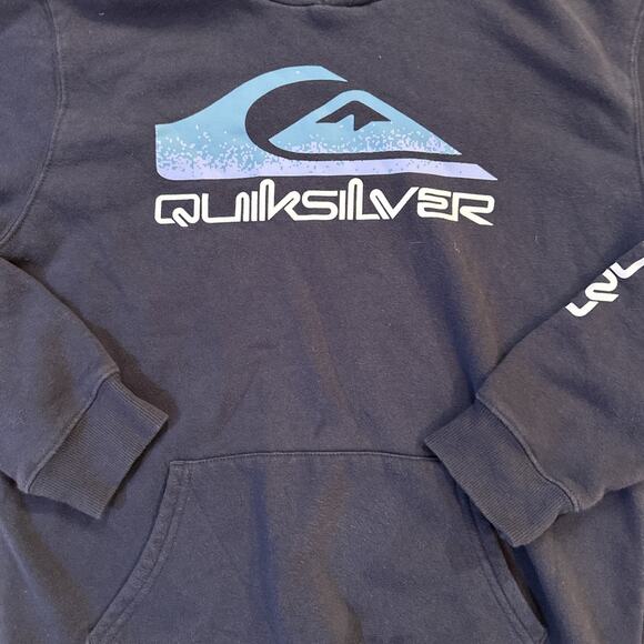 Y2K Vintage Quicksilver Boys Large Size 14/16 Navy Blue Hoodie Front Surf Skate - Picture 2 of 3